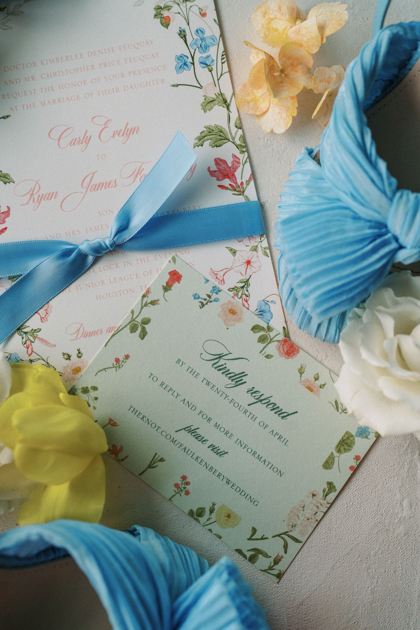 blue ribbon wedding invitations