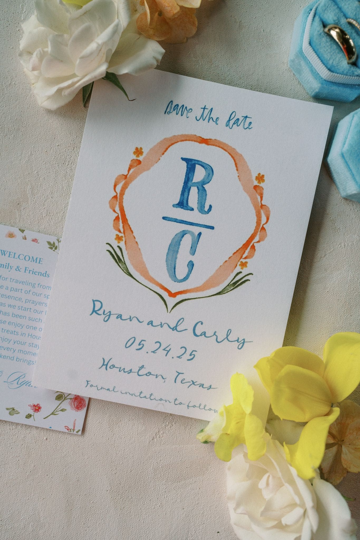 wedding invitation with custom monogram
